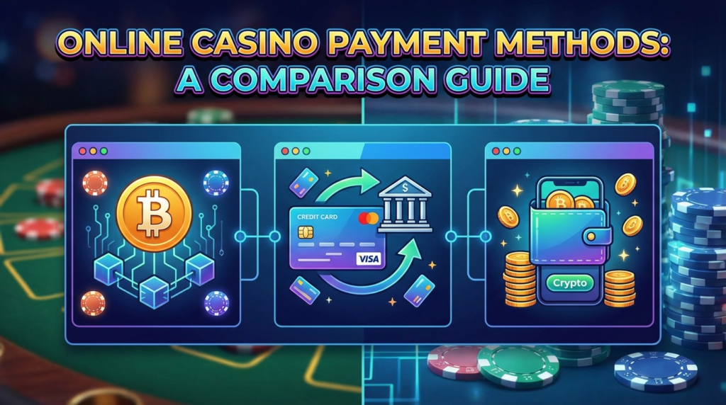 online casino payment method comparisons such as bitcoin, via, and bank transfer