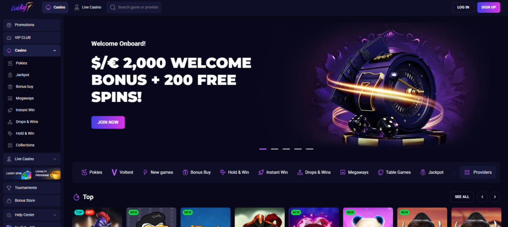 Luck7even Online Casino Home Page