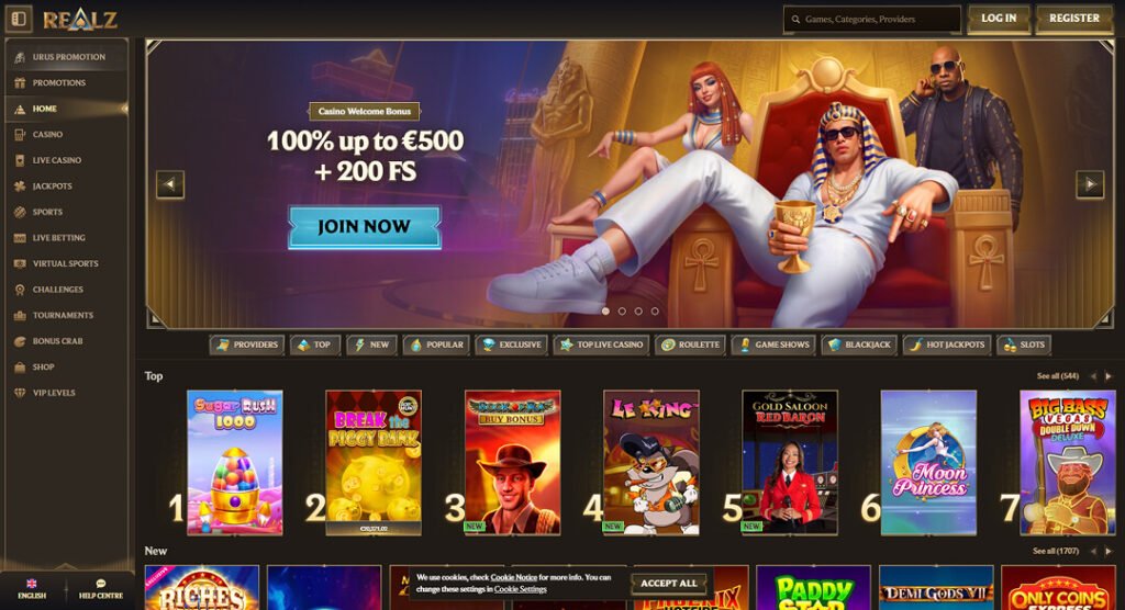 Realz online casino home page