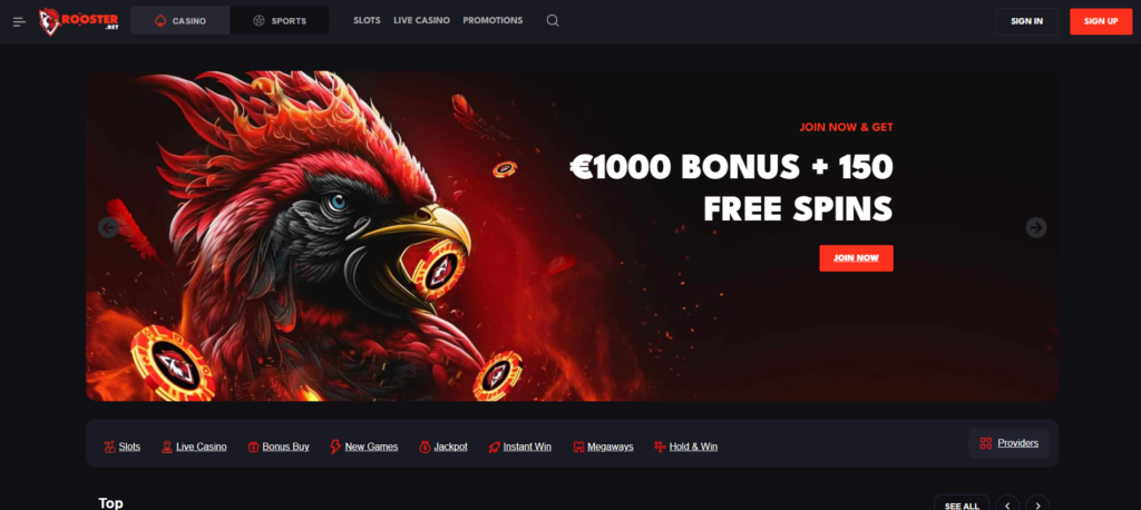Roosterbet Online casino home page